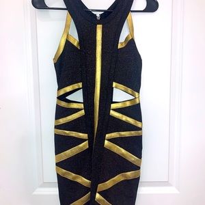 Black/Gold Bebe Bandage Dress